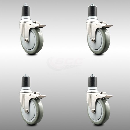 Service Caster 5 Inch 316SS Gray Poly Swivel 1-3/4 Inch Expanding Stem Caster Set Lock Brake SCC-SS316TTLEX20S514-PPUB-134-4